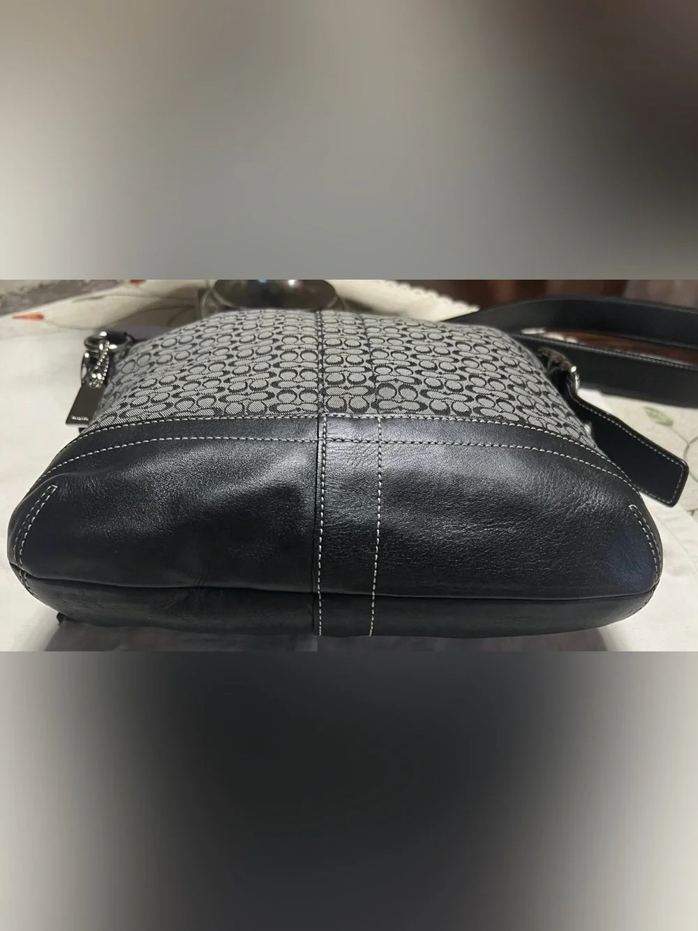 Coach Black and Gray Monogram Crossbody with Tassel